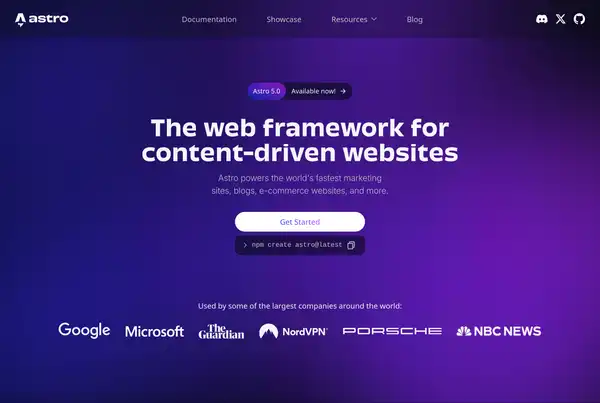 Screenshot: Astro Webseite